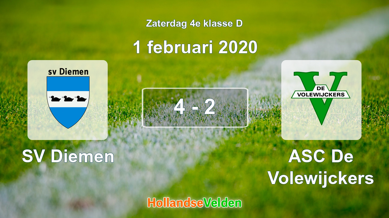 Gespeelde wedstrijd: SV Diemen - ASC De Volewijckers 4 - 2 (1 februari 2020)