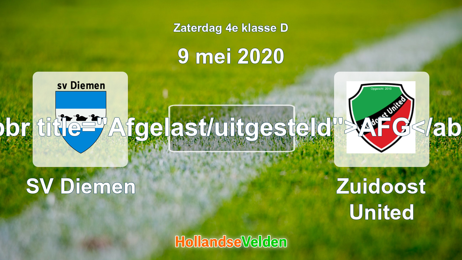 Geplande wedstrijd: SV Diemen - Zuidoost United (9 mei 2020)