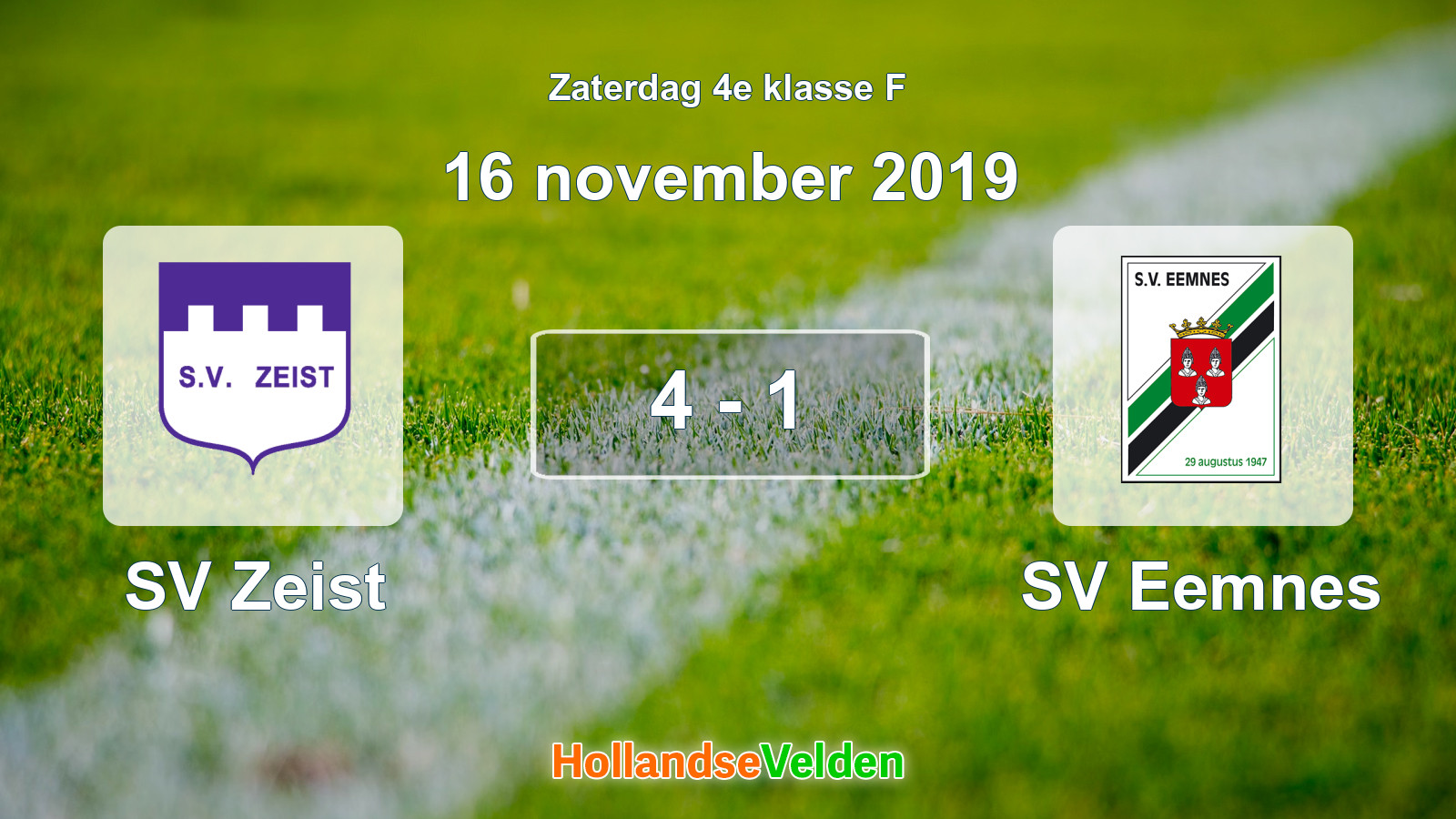 Gespeelde wedstrijd: SV Zeist - SV Eemnes 4 - 1 (16 november 2019)