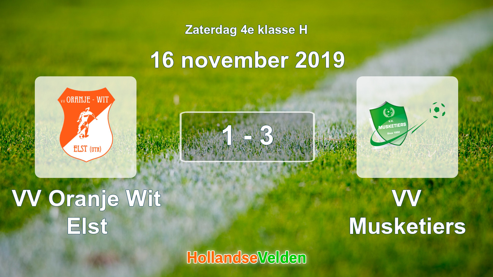Gespeelde wedstrijd: VV Oranje Wit Elst - VV Musketiers 1 - 3 (16 november 2019)