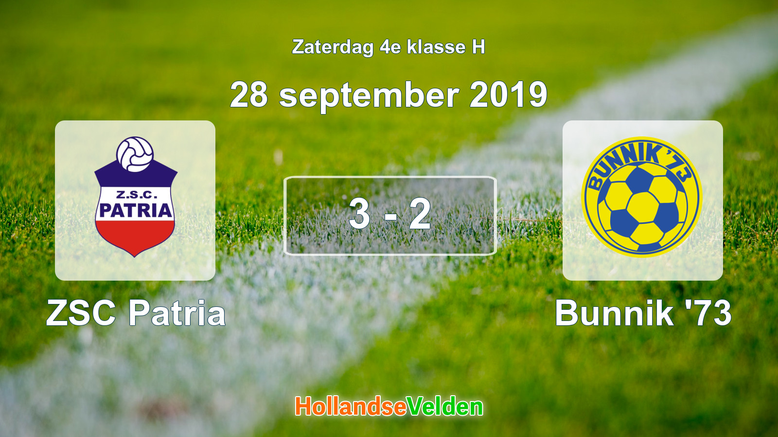 Gespeelde wedstrijd: ZSC Patria - Bunnik '73 3 - 2 (28 september 2019)