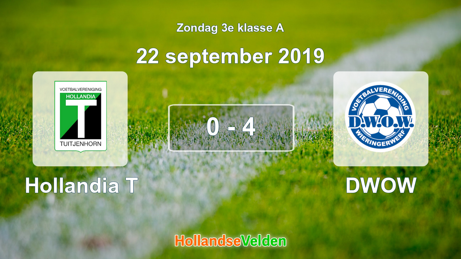 Gespeelde wedstrijd: Hollandia T - DWOW 0 - 4 (22 september 2019)
