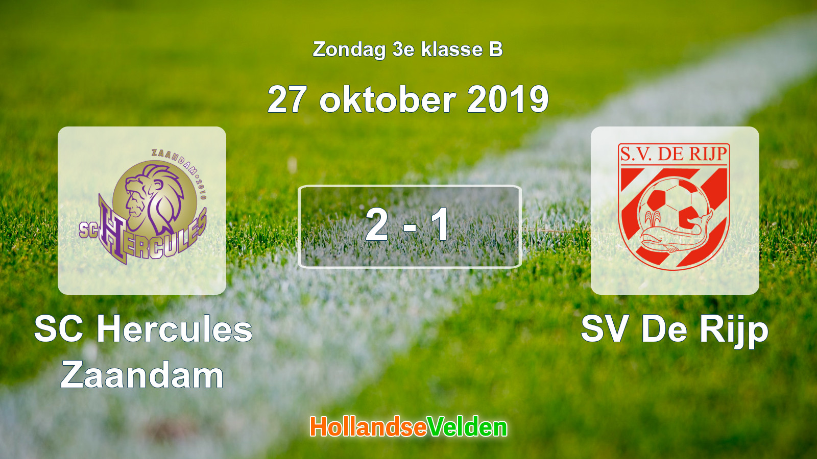 Gespeelde wedstrijd: SC Hercules Zaandam - SV De Rijp 2 - 1 (27 oktober 2019)