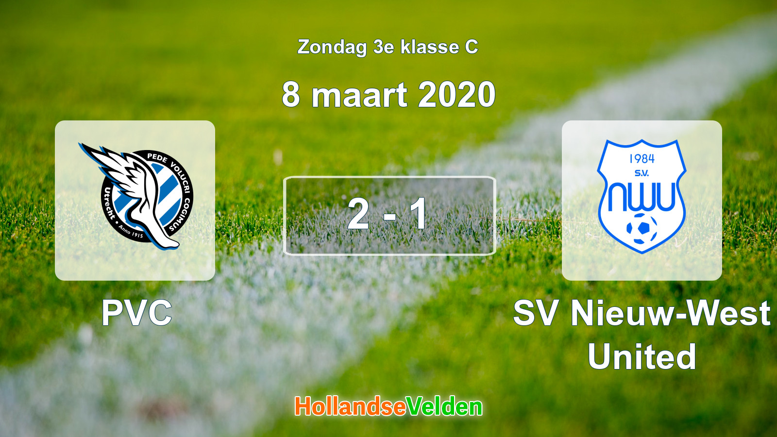 Gespeelde wedstrijd: PVC - SV Nieuw-West United 2 - 1 (8 maart 2020)