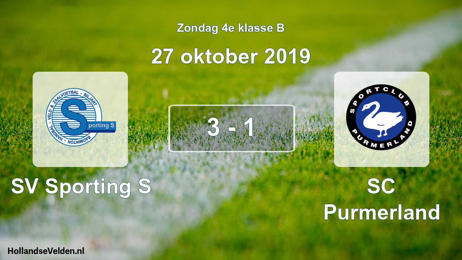 Gespeelde wedstrijd: SV Sporting S - SC Purmerland 3 - 1 (27 oktober 2019)