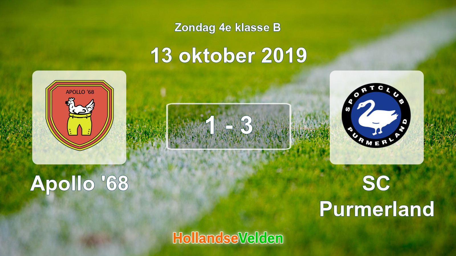 Gespeelde wedstrijd: Apollo '68 - SC Purmerland 1 - 3 (13 oktober 2019)