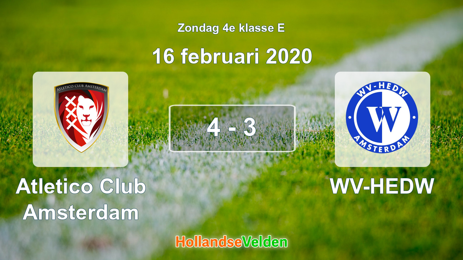 Gespeelde wedstrijd: Atletico Club Amsterdam - WV-HEDW 4 - 3 (16 februari 2020)