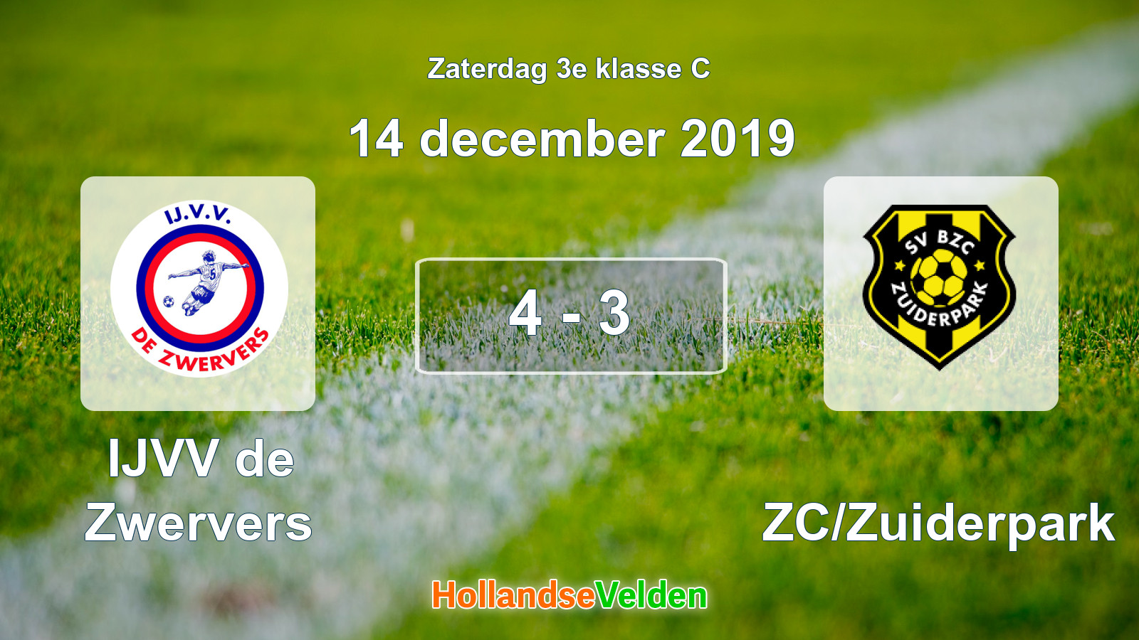 Gespeelde wedstrijd: IJVV de Zwervers - BZC/Zuiderpark 4 - 3 (14 december 2019)