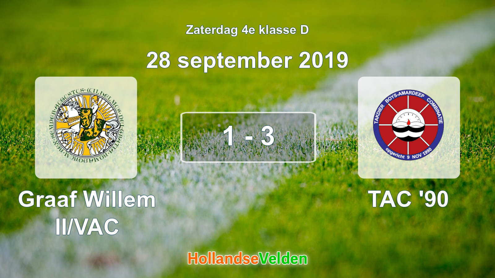 Gespeelde wedstrijd: Graaf Willem II/VAC - TAC '90 1 - 3 (28 september 2019)