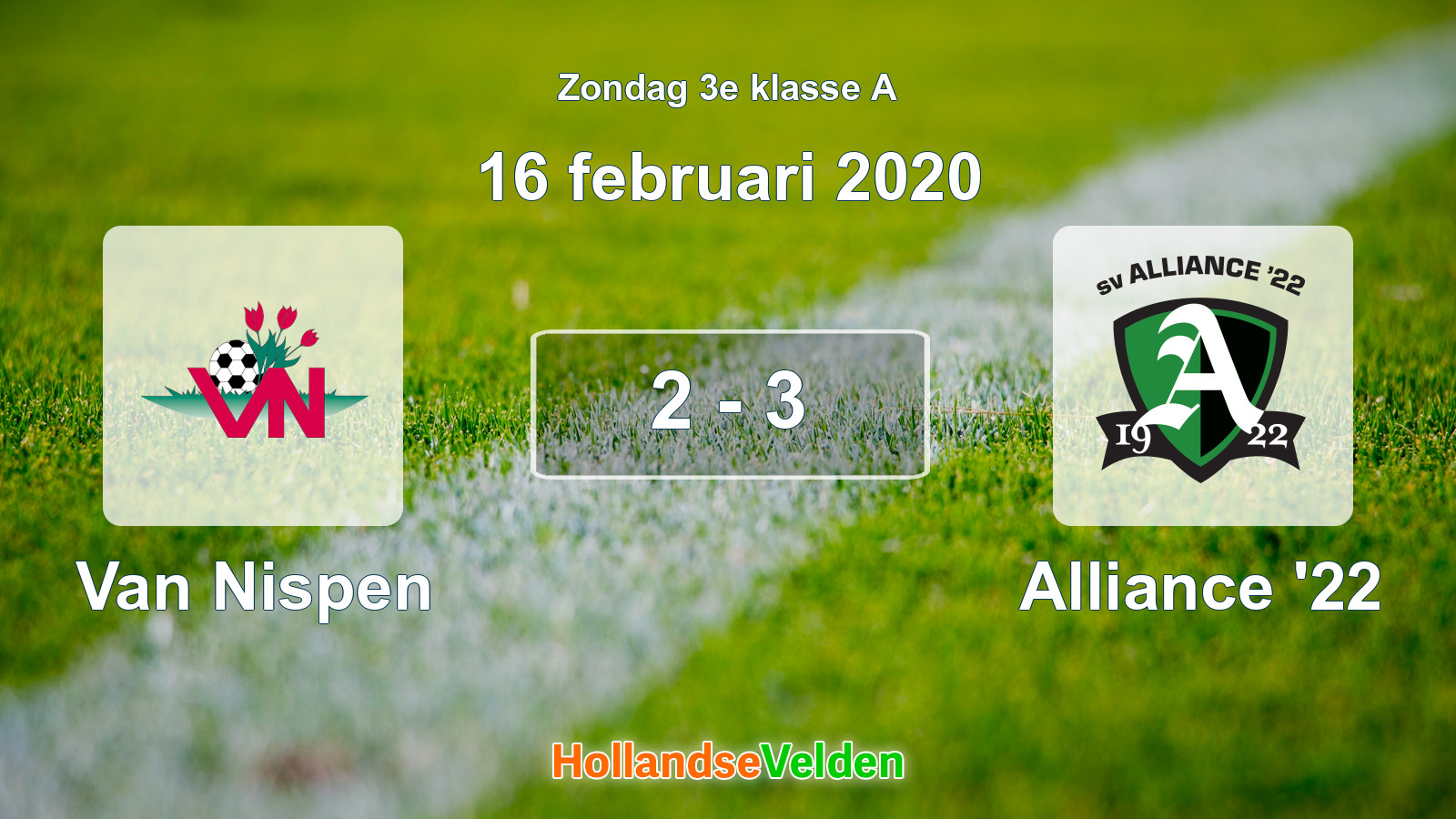 Gespeelde wedstrijd: Van Nispen - Alliance '22 2 - 3 (16 februari 2020)