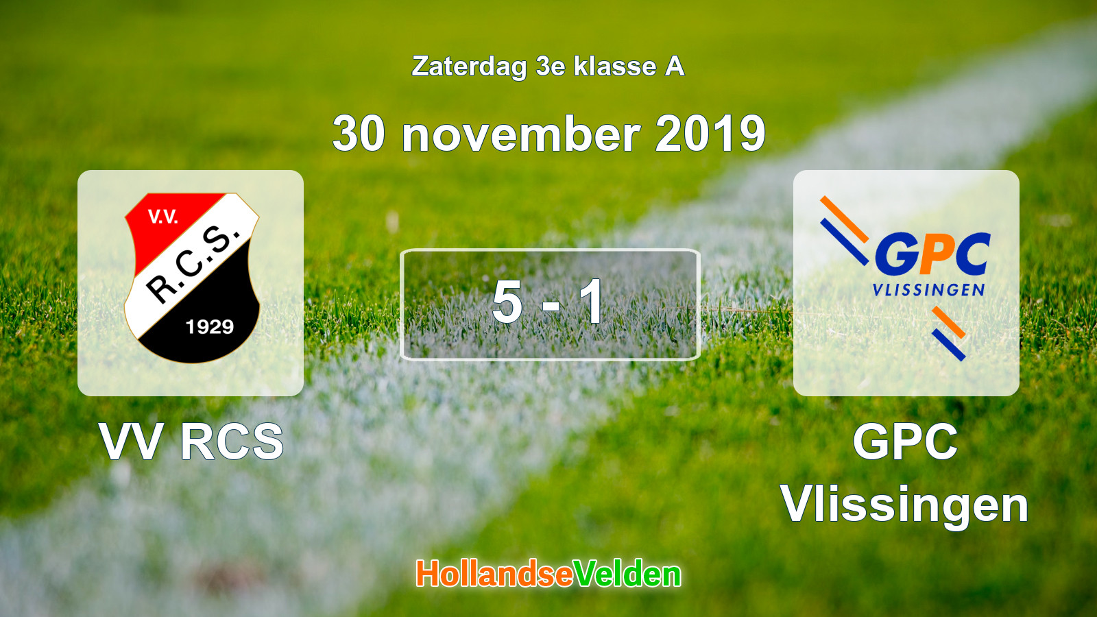 Gespeelde wedstrijd: VV RCS - GPC Vlissingen 5 - 1 (30 november 2019)
