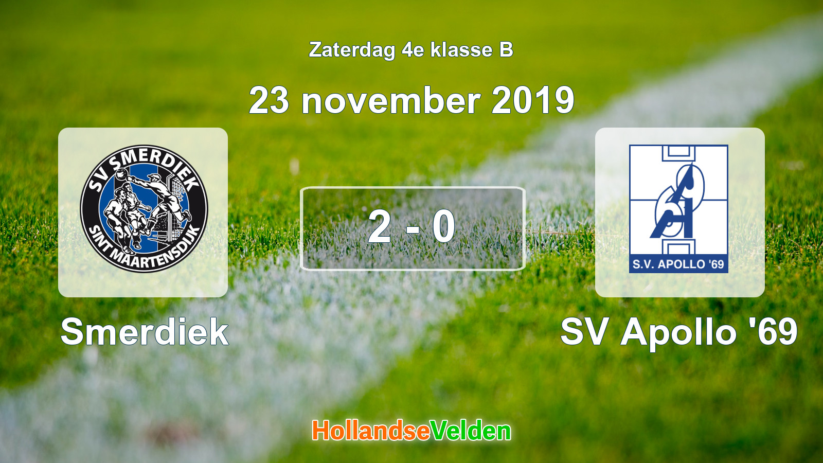 Gespeelde wedstrijd: Smerdiek - SV Apollo '69 2 - 0 (23 november 2019)