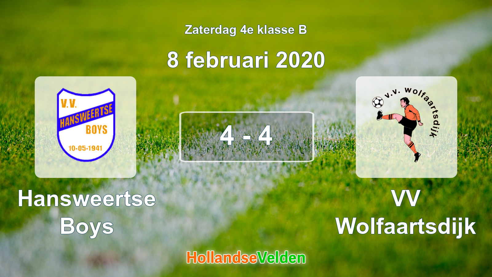 Gespeelde wedstrijd: Hansweertse Boys - VV Wolfaartsdijk 4 - 4 (8 februari 2020)