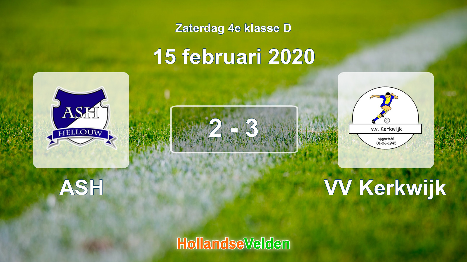 Gespeelde wedstrijd: ASH - VV Kerkwijk 2 - 3 (15 februari 2020)