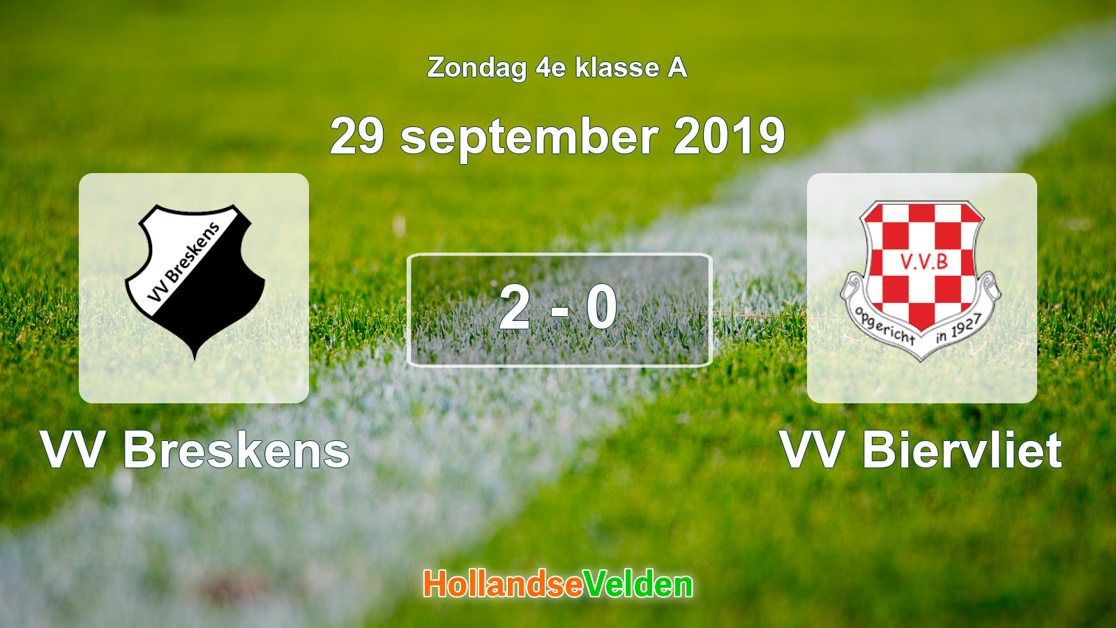 Gespeelde wedstrijd: VV Breskens - VV Biervliet 2 - 0 (29 september 2019)