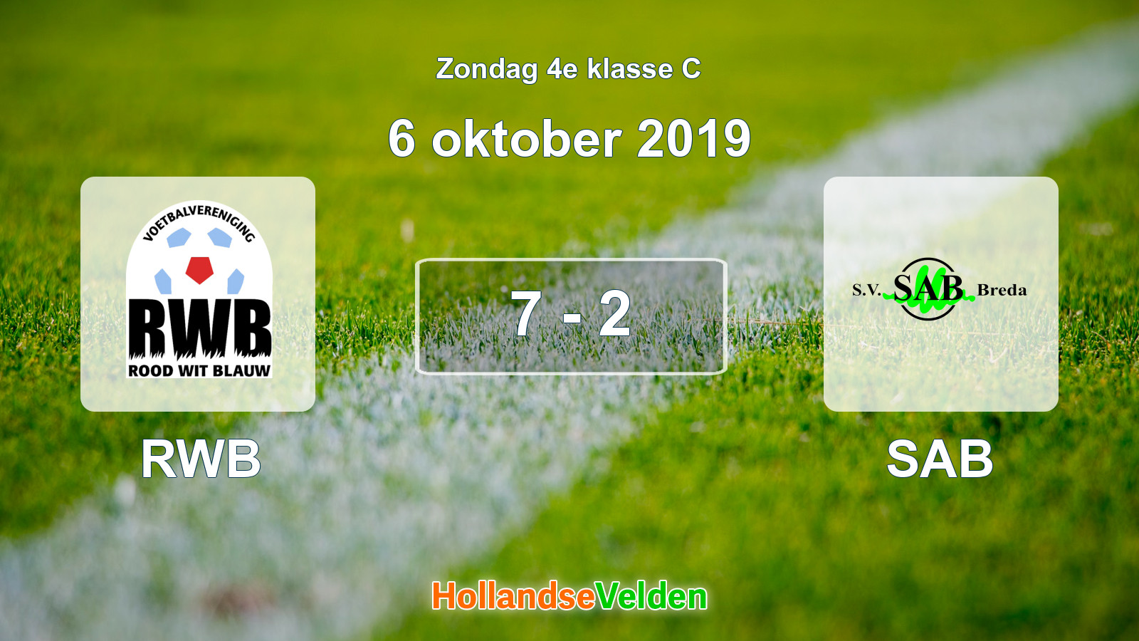 Gespeelde wedstrijd: RWB - SAB 7 - 2 (6 oktober 2019)