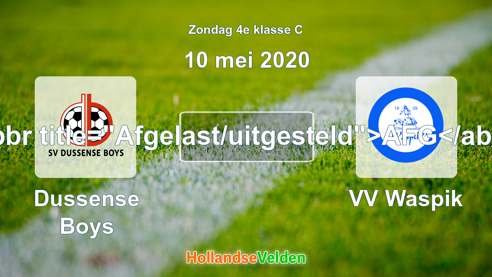 Geplande wedstrijd: Dussense Boys - VV Waspik (10 mei 2020)