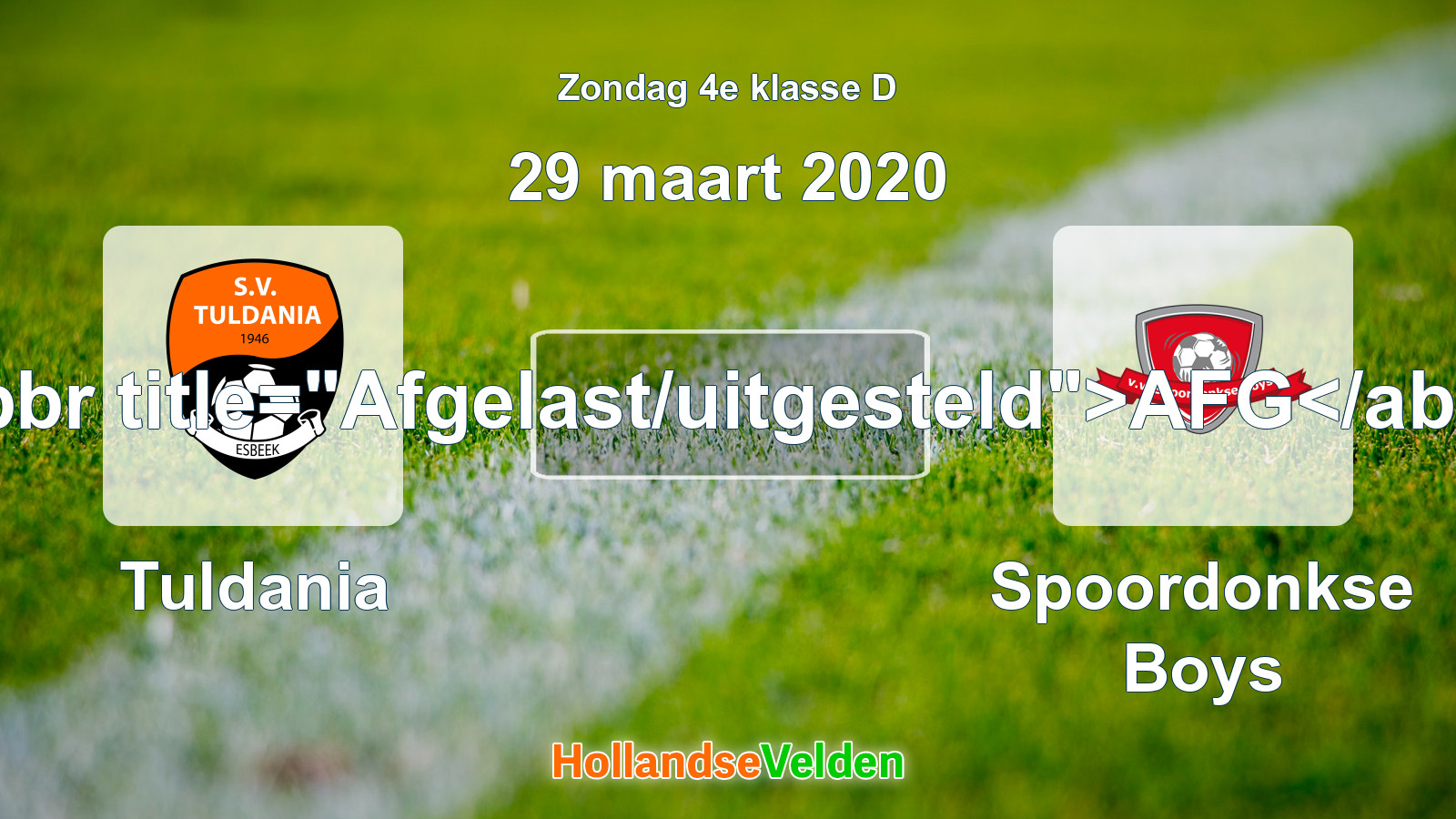 Geplande wedstrijd: Tuldania - Spoordonkse Boys (29 maart 2020)