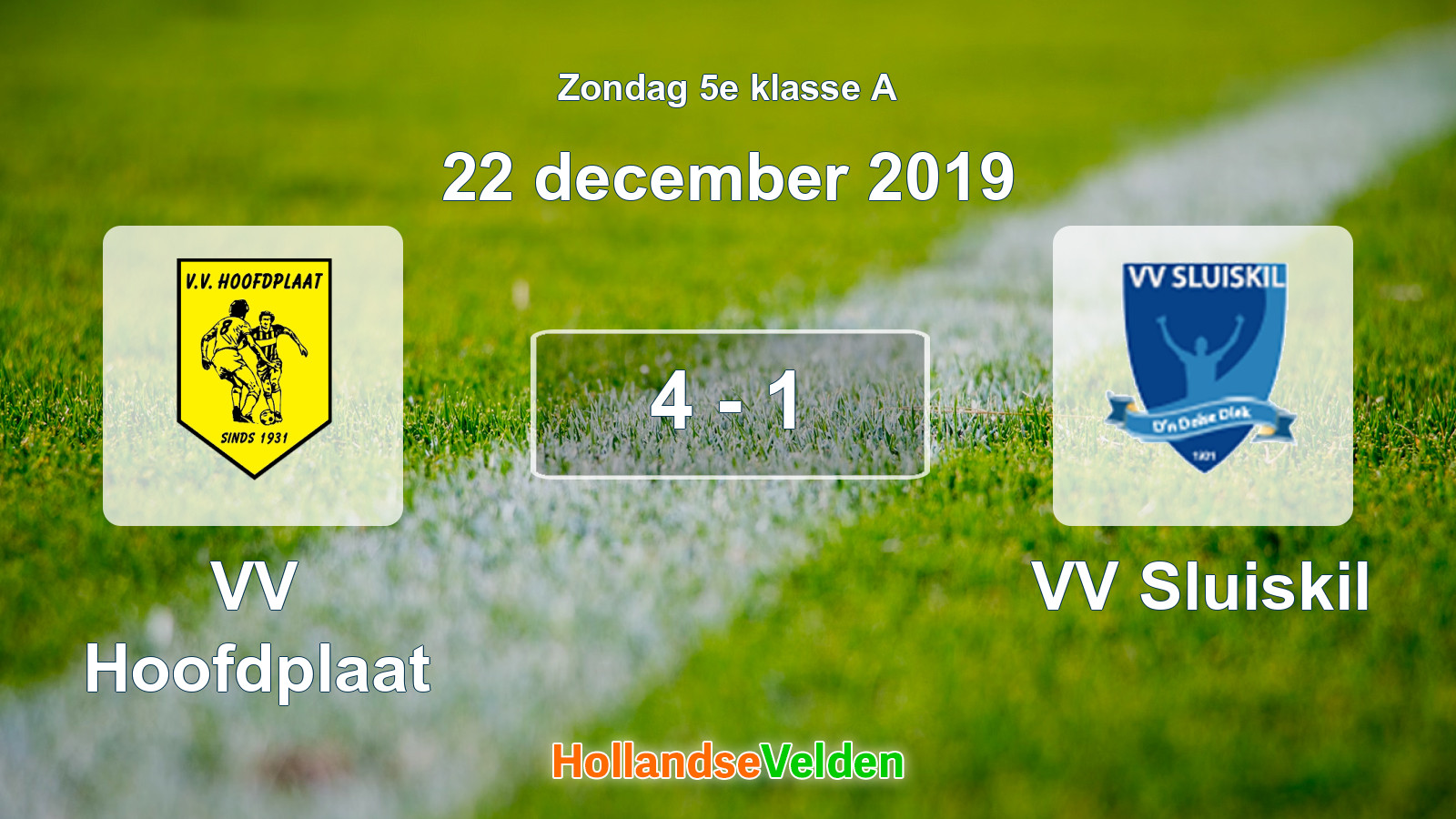 Gespeelde wedstrijd: VV Hoofdplaat - VV Sluiskil 4 - 1 (22 december 2019)