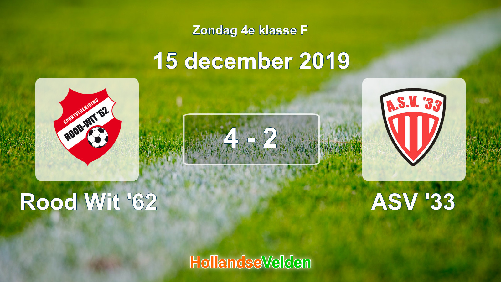 Gespeelde wedstrijd: Rood Wit '62 - ASV '33 4 - 2 (15 december 2019)