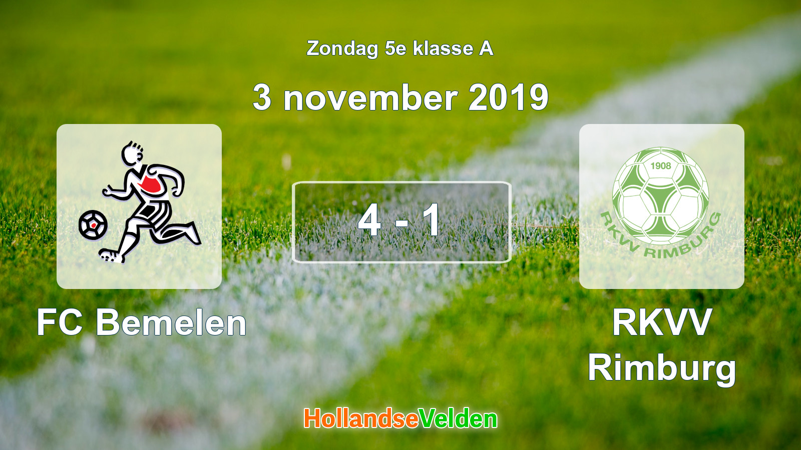 Gespeelde wedstrijd: FC Bemelen - RKVV Rimburg 4 - 1 (3 november 2019)