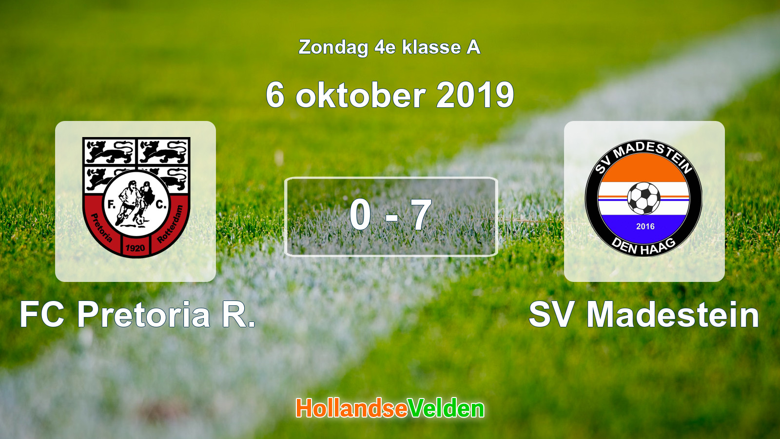 Gespeelde wedstrijd: FC Pretoria R. - SV Madestein 0 - 7 (6 oktober 2019)