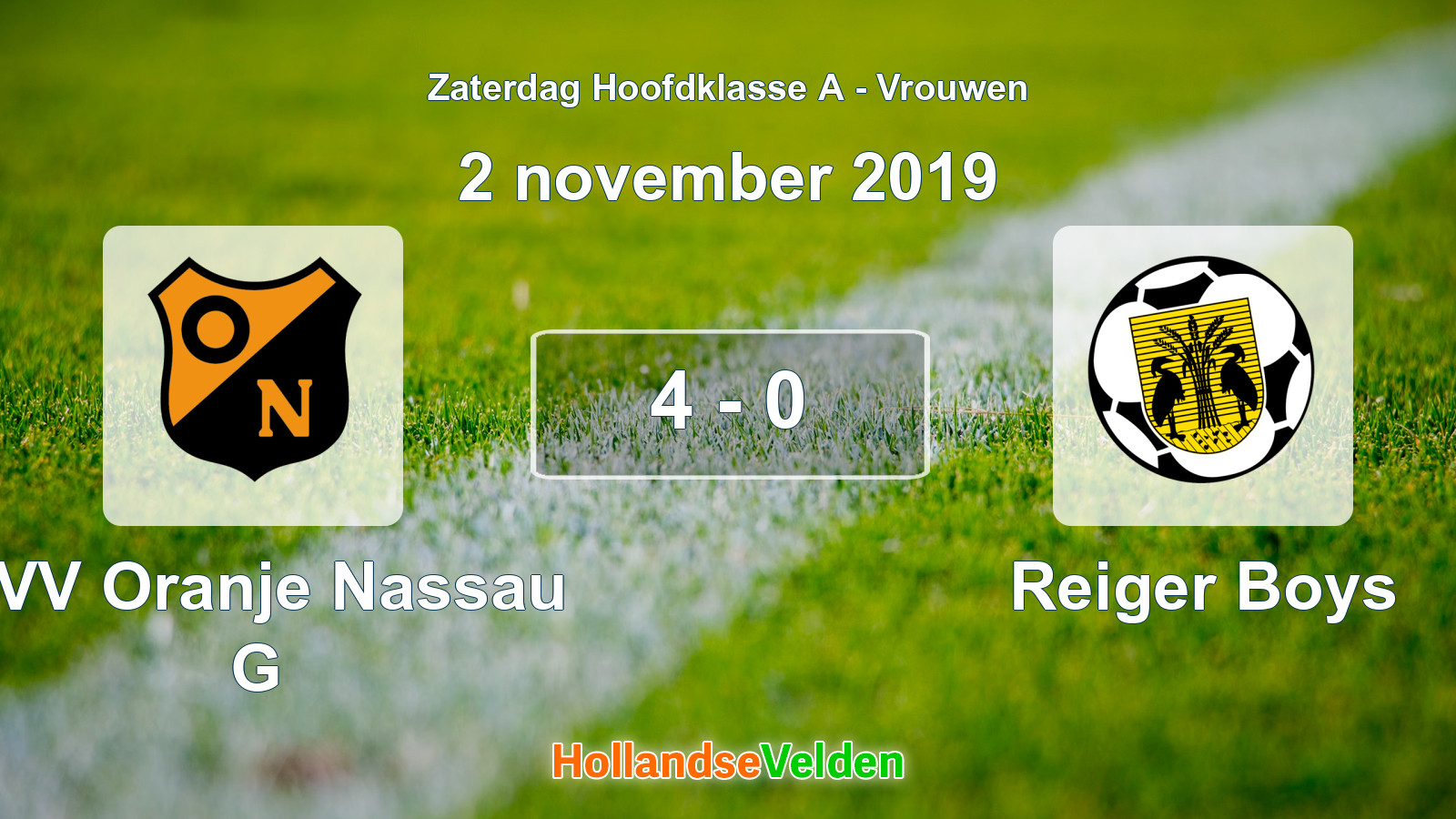 Gespeelde wedstrijd: CVV Oranje Nassau G - Reiger Boys 4 - 0 (2 november 2019)