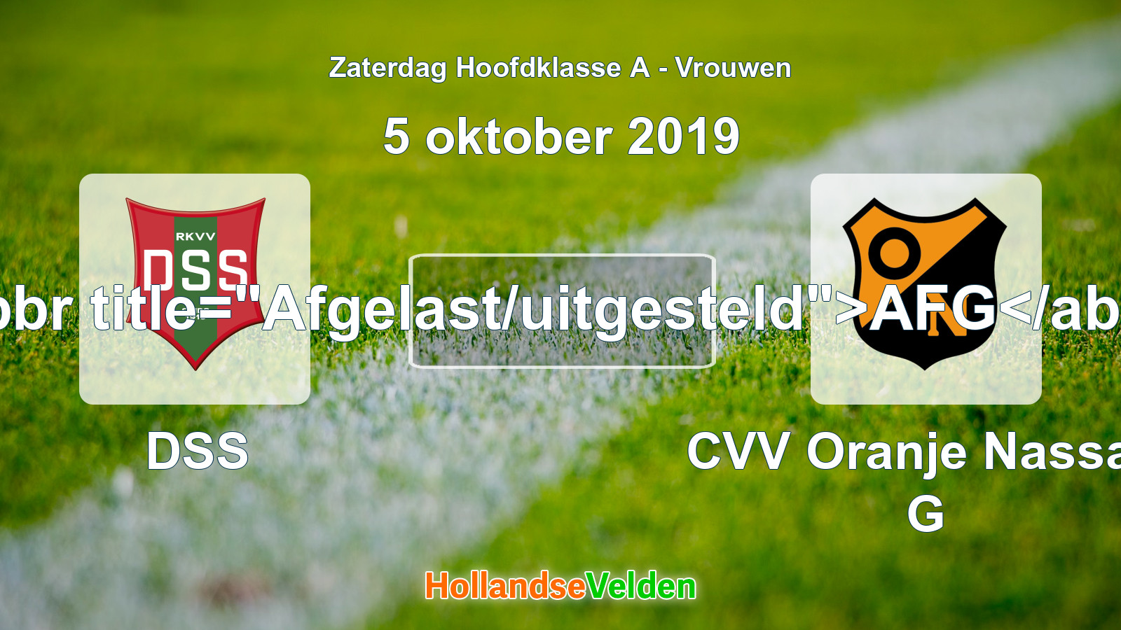 Geplande wedstrijd: DSS - CVV Oranje Nassau G (5 oktober 2019)