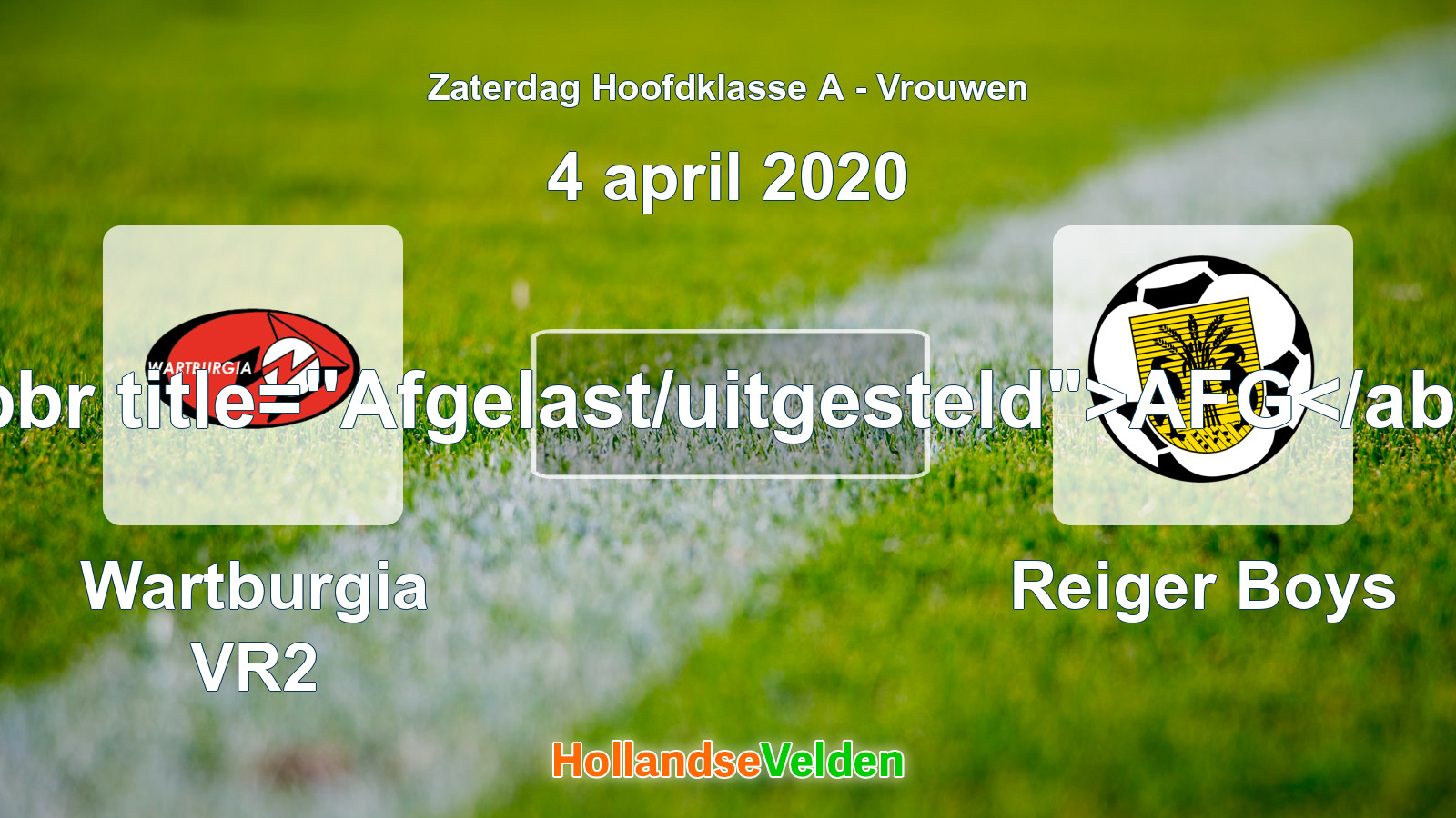 Geplande wedstrijd: Wartburgia VR2 - Reiger Boys (4 april 2020)