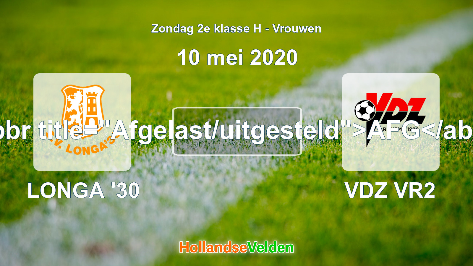 Geplande wedstrijd: LONGA '30 - VDZ VR2 (10 mei 2020)