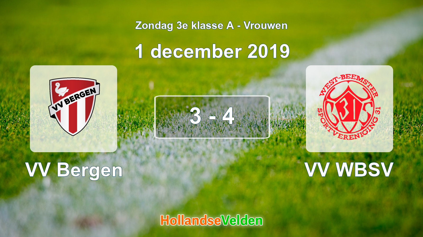 Gespeelde wedstrijd: VV Bergen - VV WBSV 3 - 4 (1 december 2019)