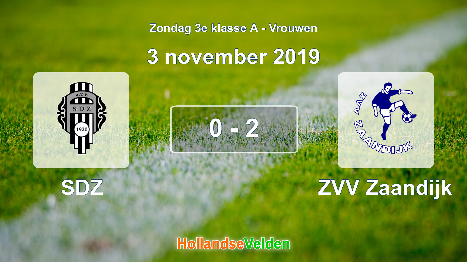 Gespeelde wedstrijd: SDZ - ZVV Zaandijk 0 - 2 (3 november 2019)