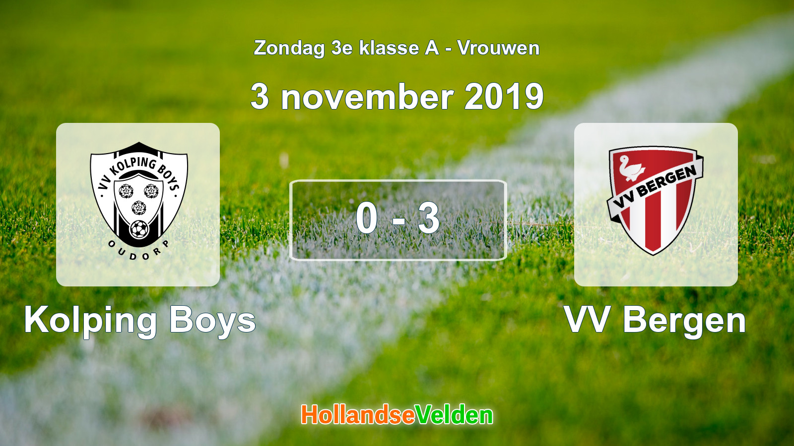 Gespeelde wedstrijd: Kolping Boys - VV Bergen 0 - 3 (3 november 2019)