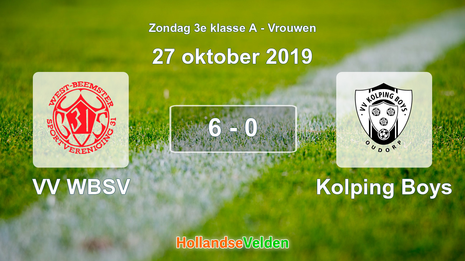 Gespeelde wedstrijd: VV WBSV - Kolping Boys 6 - 0 (27 oktober 2019)