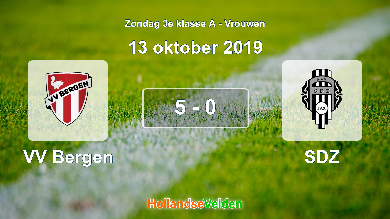 Gespeelde wedstrijd: VV Bergen - SDZ 5 - 0 (13 oktober 2019)