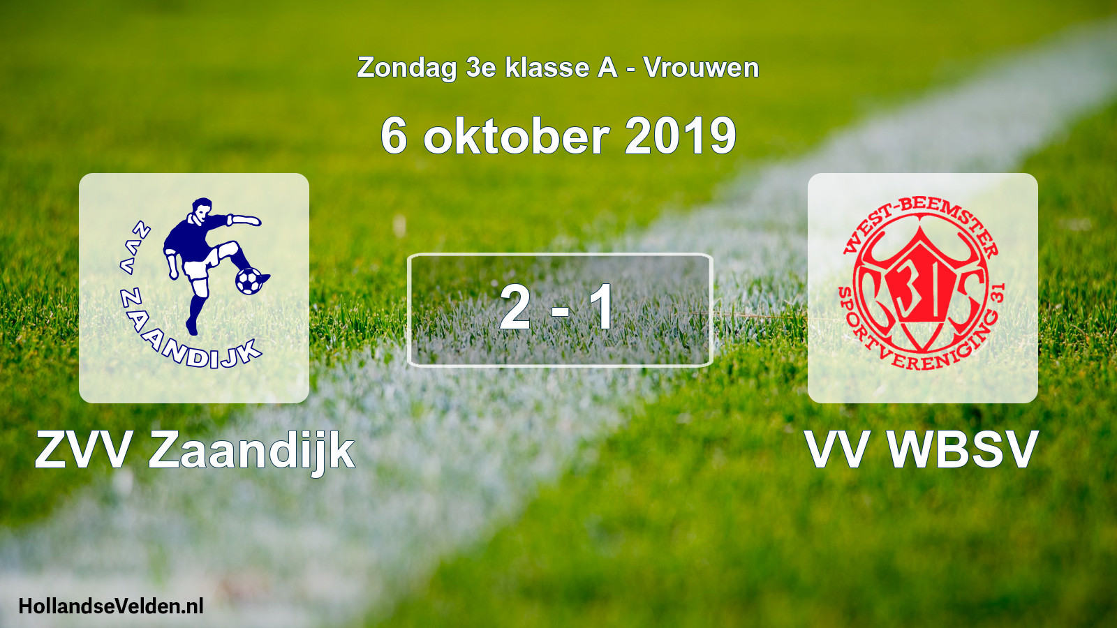Gespeelde wedstrijd: ZVV Zaandijk - VV WBSV 2 - 1 (6 oktober 2019)