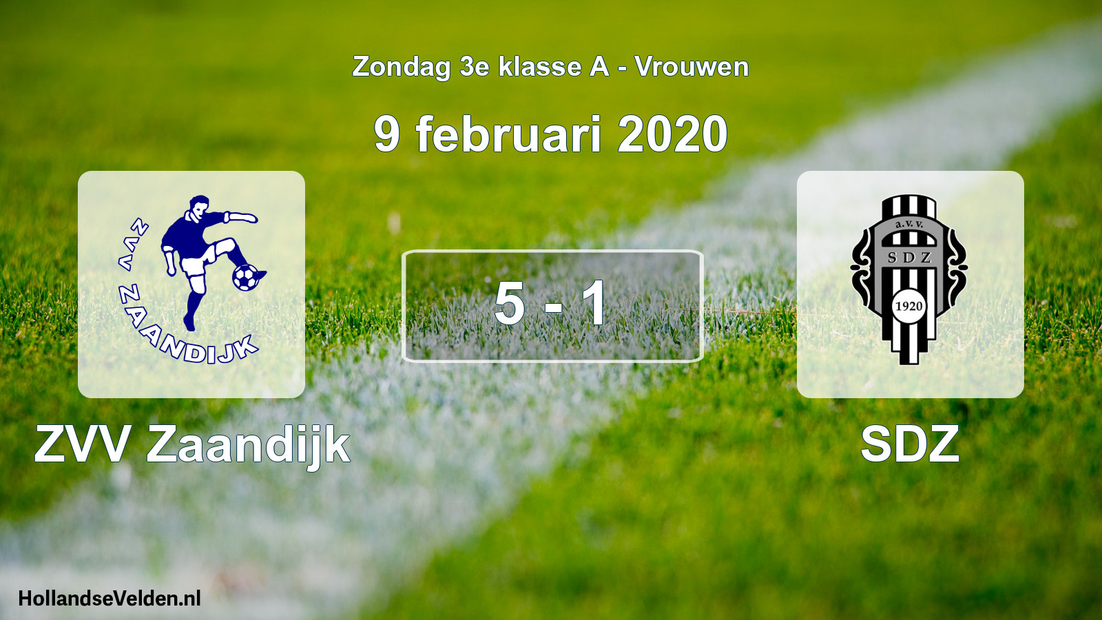 Gespeelde wedstrijd: ZVV Zaandijk - SDZ 5 - 1 (9 februari 2020)