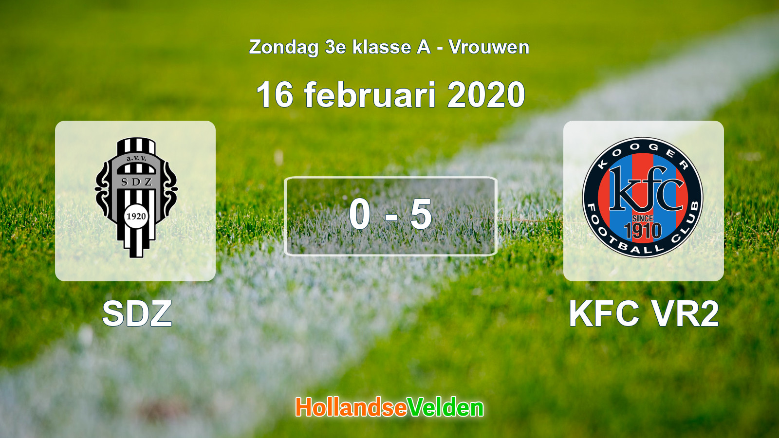 Gespeelde wedstrijd: SDZ - KFC VR2 0 - 5 (16 februari 2020)