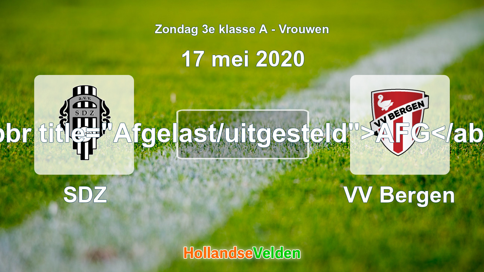 Geplande wedstrijd: SDZ - VV Bergen (17 mei 2020)