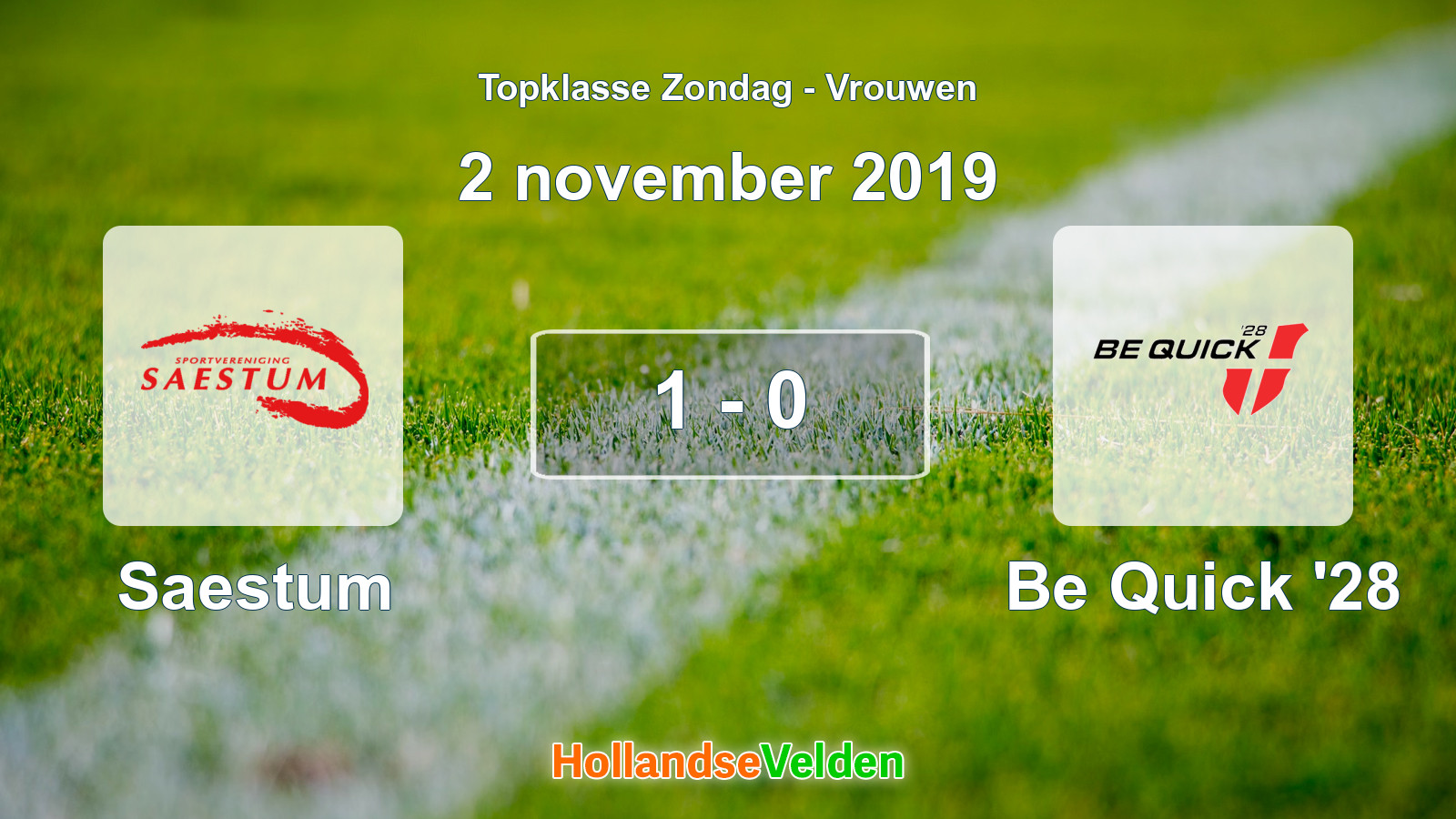 Gespeelde wedstrijd: Saestum - Be Quick '28 1 - 0 (2 november 2019)
