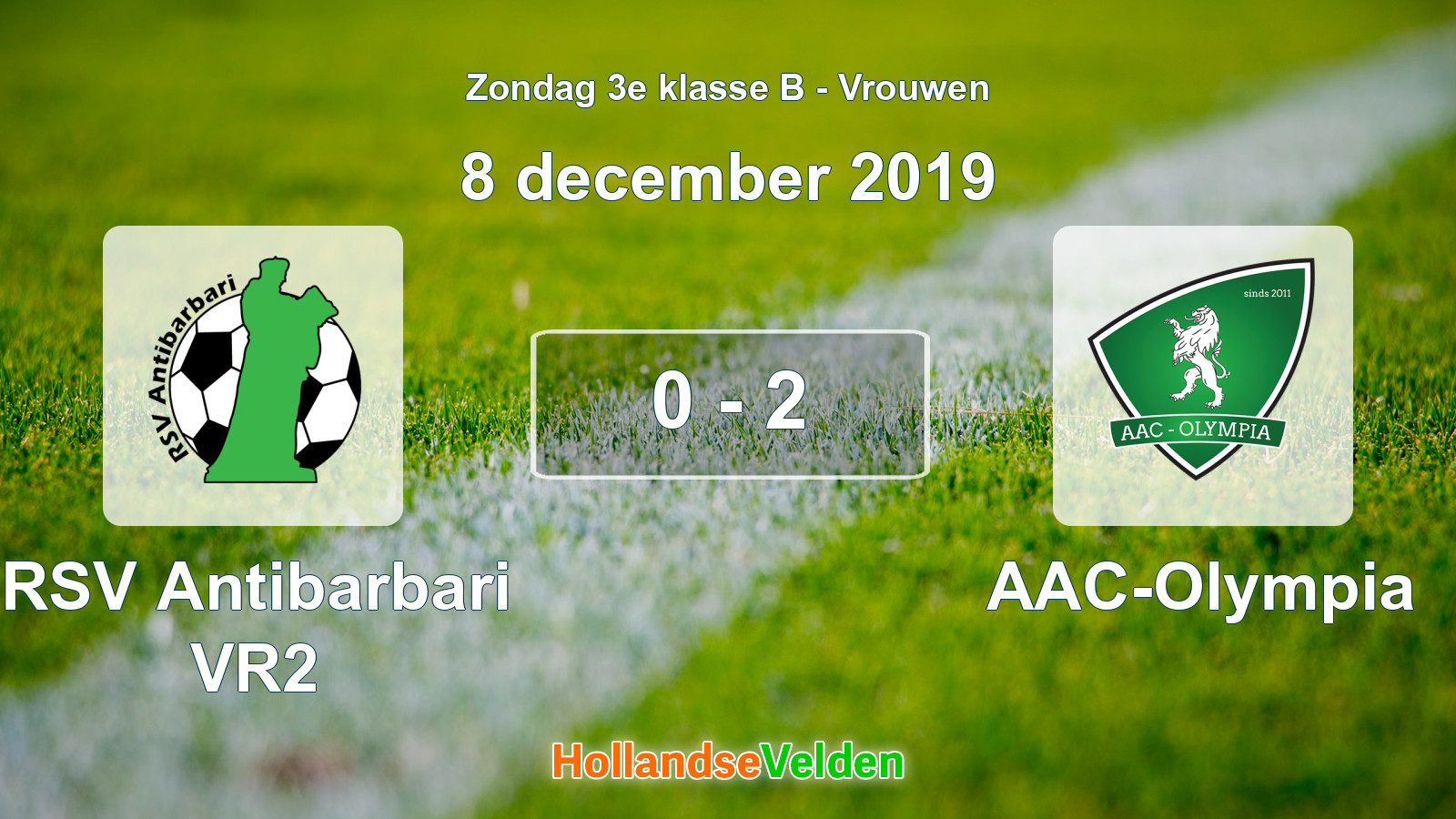 Gespeelde wedstrijd: RSV Antibarbari VR2 - AAC-Olympia 0 - 2 (8 december 2019)