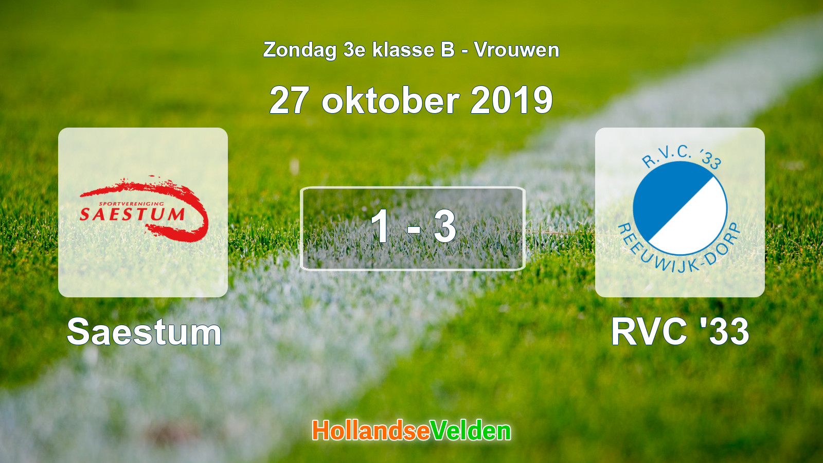 Gespeelde wedstrijd: Saestum - RVC '33 1 - 3 (27 oktober 2019)