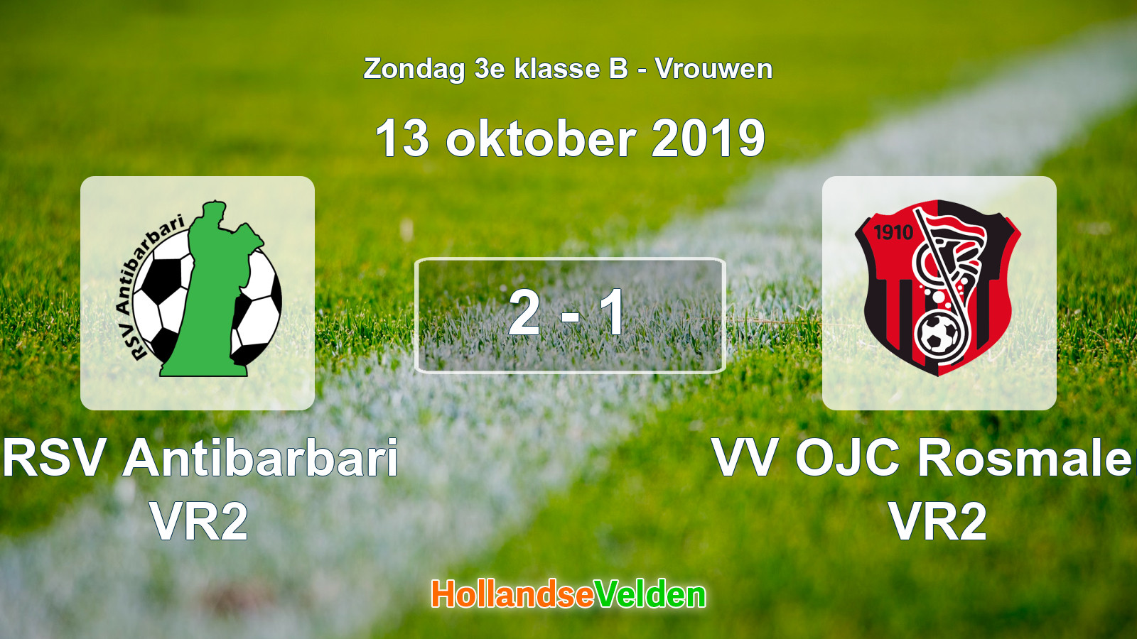 Gespeelde wedstrijd: RSV Antibarbari VR2 - VV OJC Rosmalen VR2 2 - 1 (13 oktober 2019)