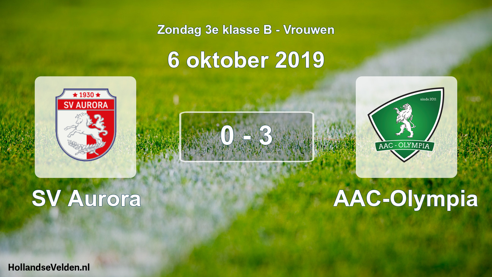 Gespeelde wedstrijd: SV Aurora - AAC-Olympia 0 - 3 (6 oktober 2019)