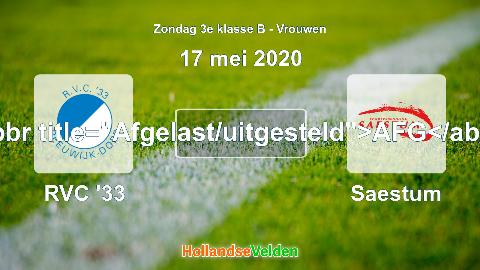 Geplande wedstrijd: RVC '33 - Saestum (17 mei 2020)