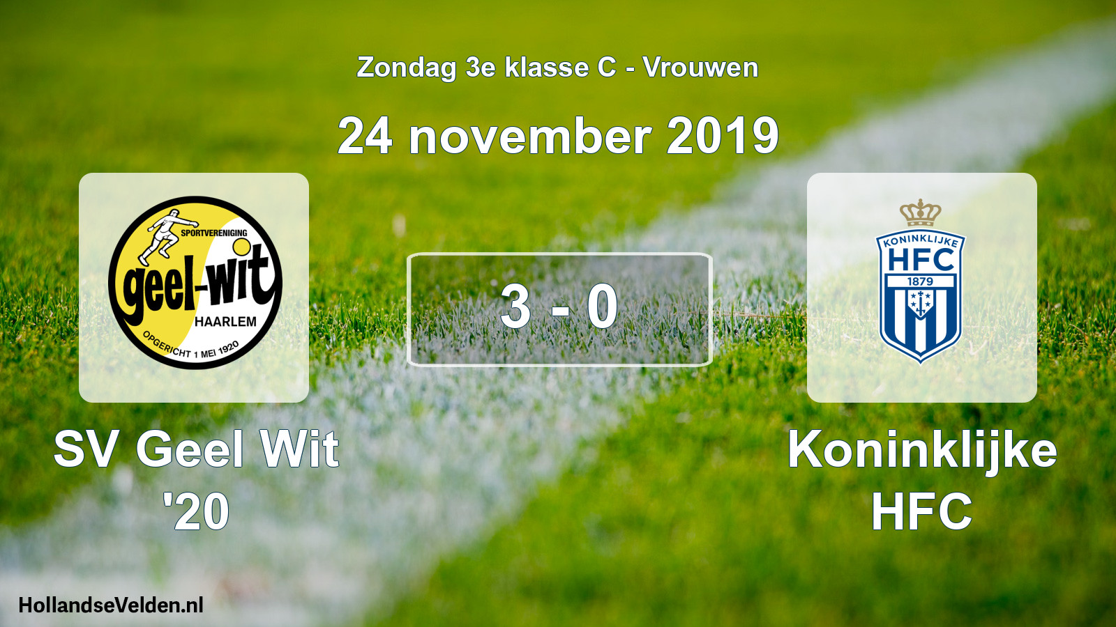 Gespeelde wedstrijd: SV Geel Wit '20 - Koninklijke HFC 3 - 0 (24 november 2019)