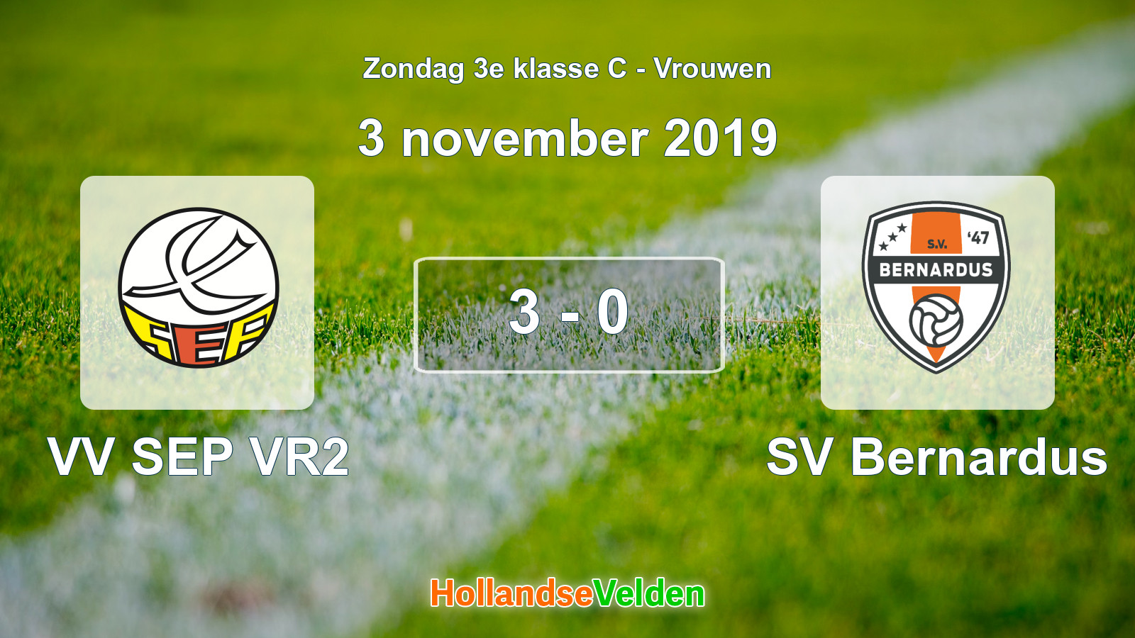 Gespeelde wedstrijd: VV SEP VR2 - SV Bernardus 3 - 0 (3 november 2019)