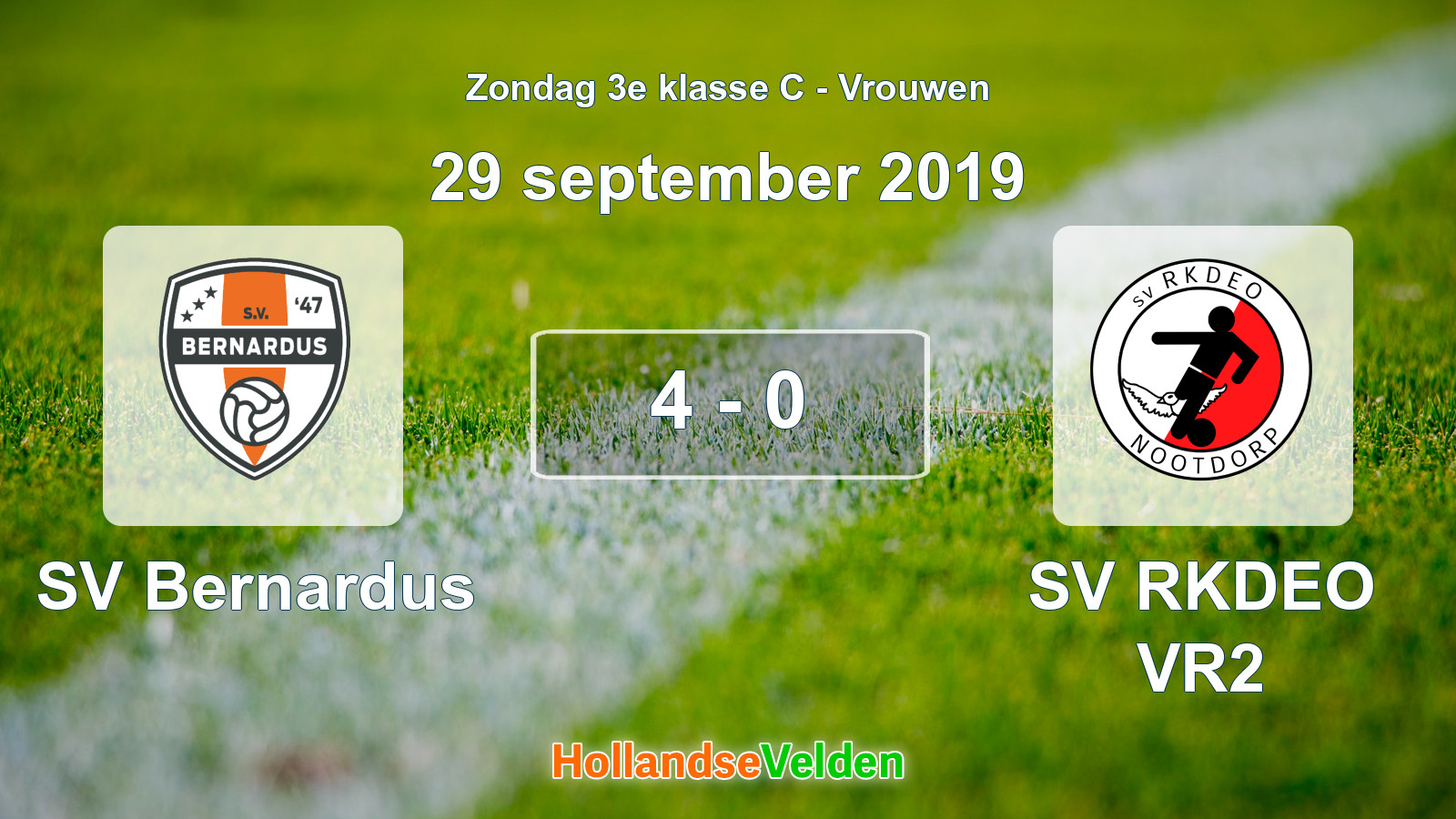 Gespeelde wedstrijd: SV Bernardus - SV RKDEO VR2 4 - 0 (29 september 2019)