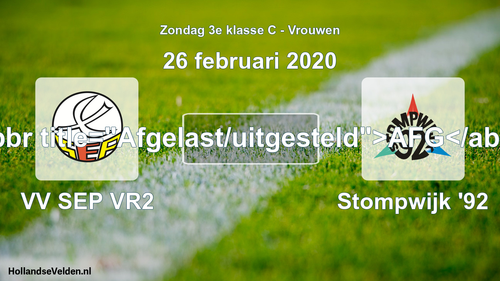 Geplande wedstrijd: VV SEP VR2 - Stompwijk '92 (26 februari 2020)