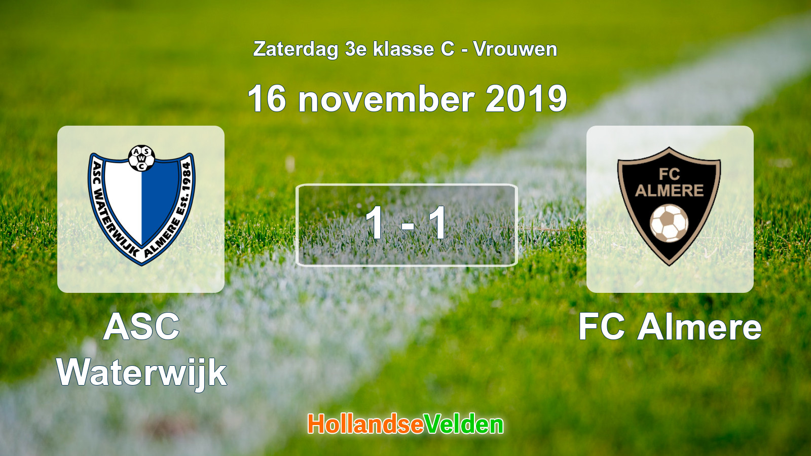 Gespeelde wedstrijd: ASC Waterwijk - FC Almere 1 - 1 (16 november 2019)